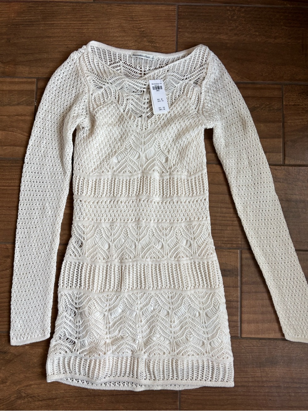 NWT Abercrombie & Fitch Ivory Crochet Knit Mini Dress Small $120
